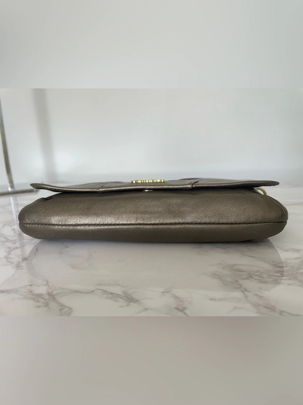 Coach Ashley Metallic Bronze Leather Large Flap Wristlet/Clutch